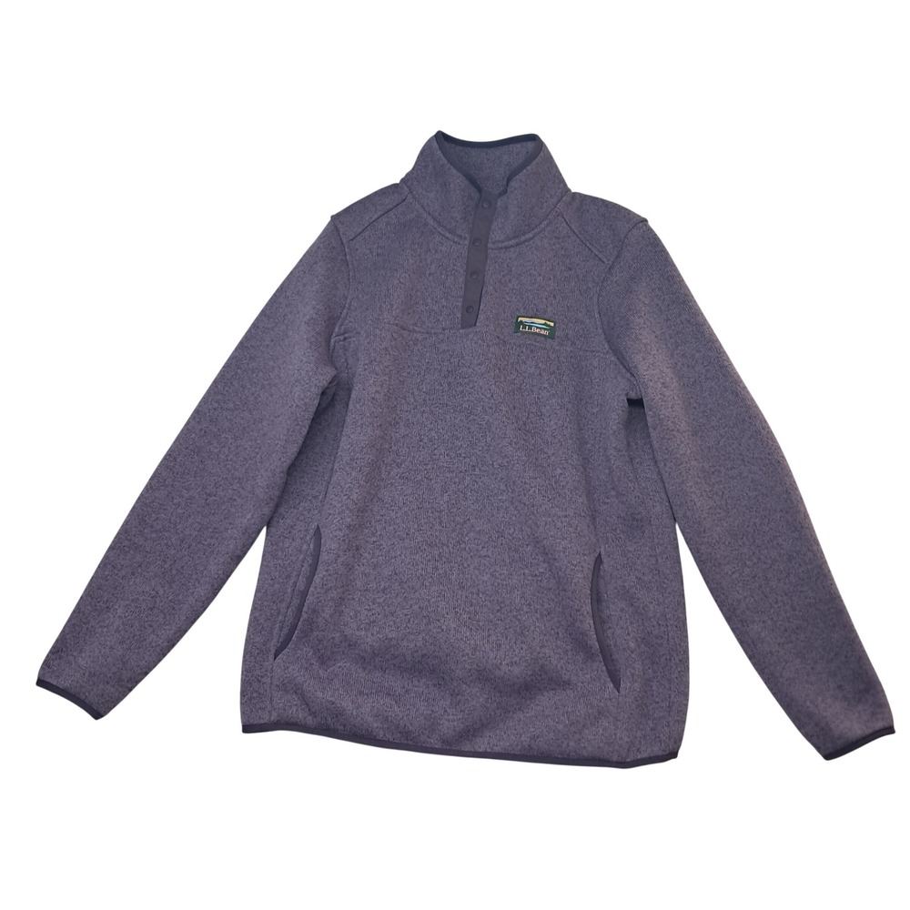 LL Bean Sweater Fleece Pullover Womens Medium Purple Heather Snap-T Neck Outdoor